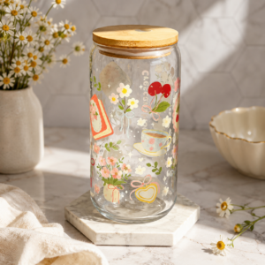 Cottagecore Book and Berry Cup With Bamboo Lid & Glass Straw
