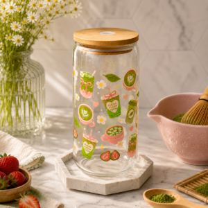 Matcha Lover Floral Cup With Bamboo Lid & Glass Straw