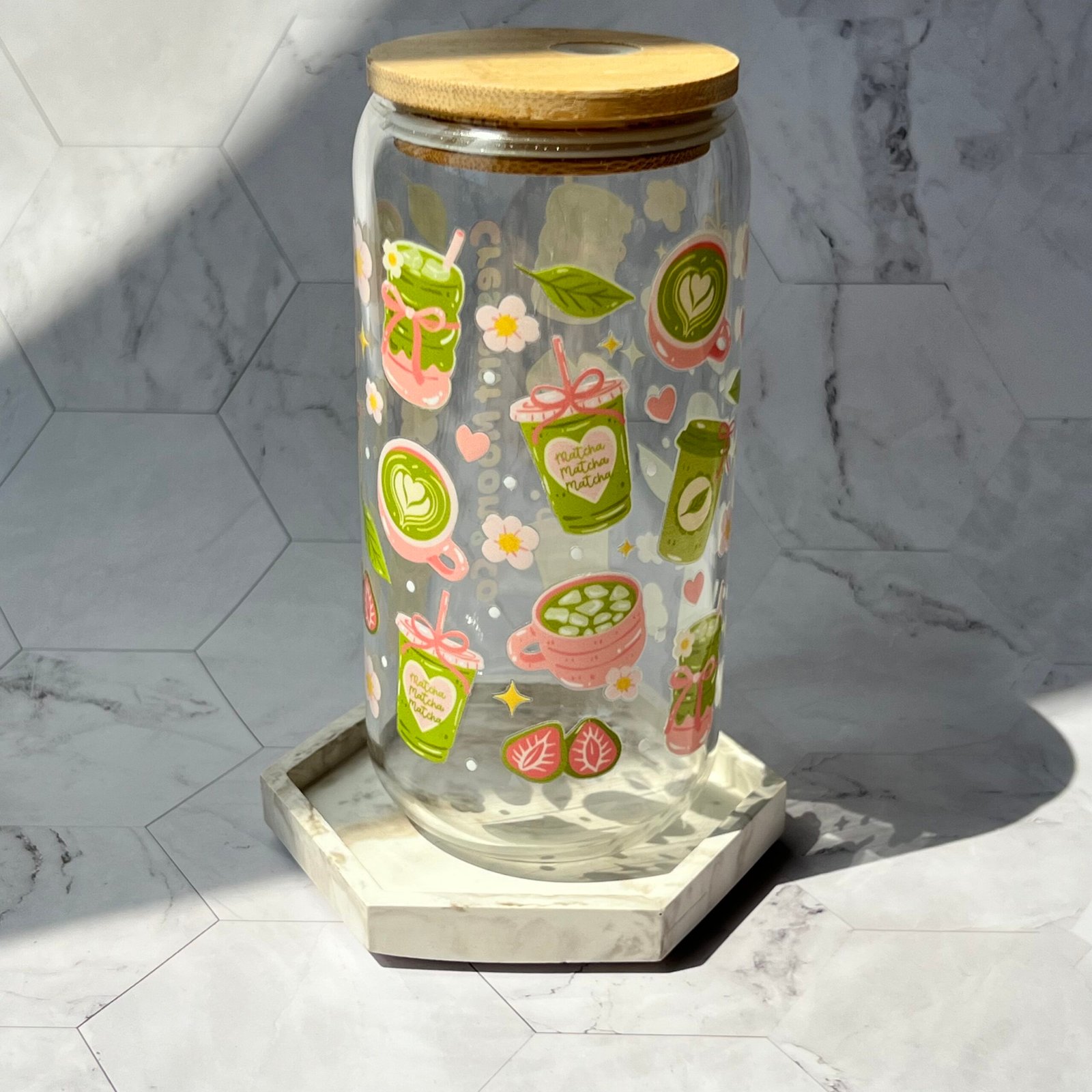 Matcha Lover Floral Cup With Bamboo Lid & Glass Straw - Image 2
