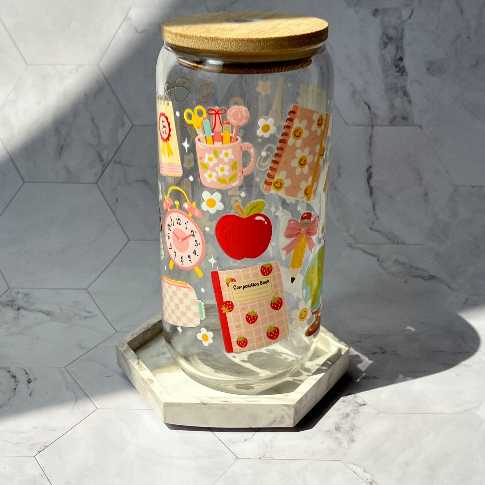School Inspired Cup With Bamboo Lid & Glass Straw - Image 2