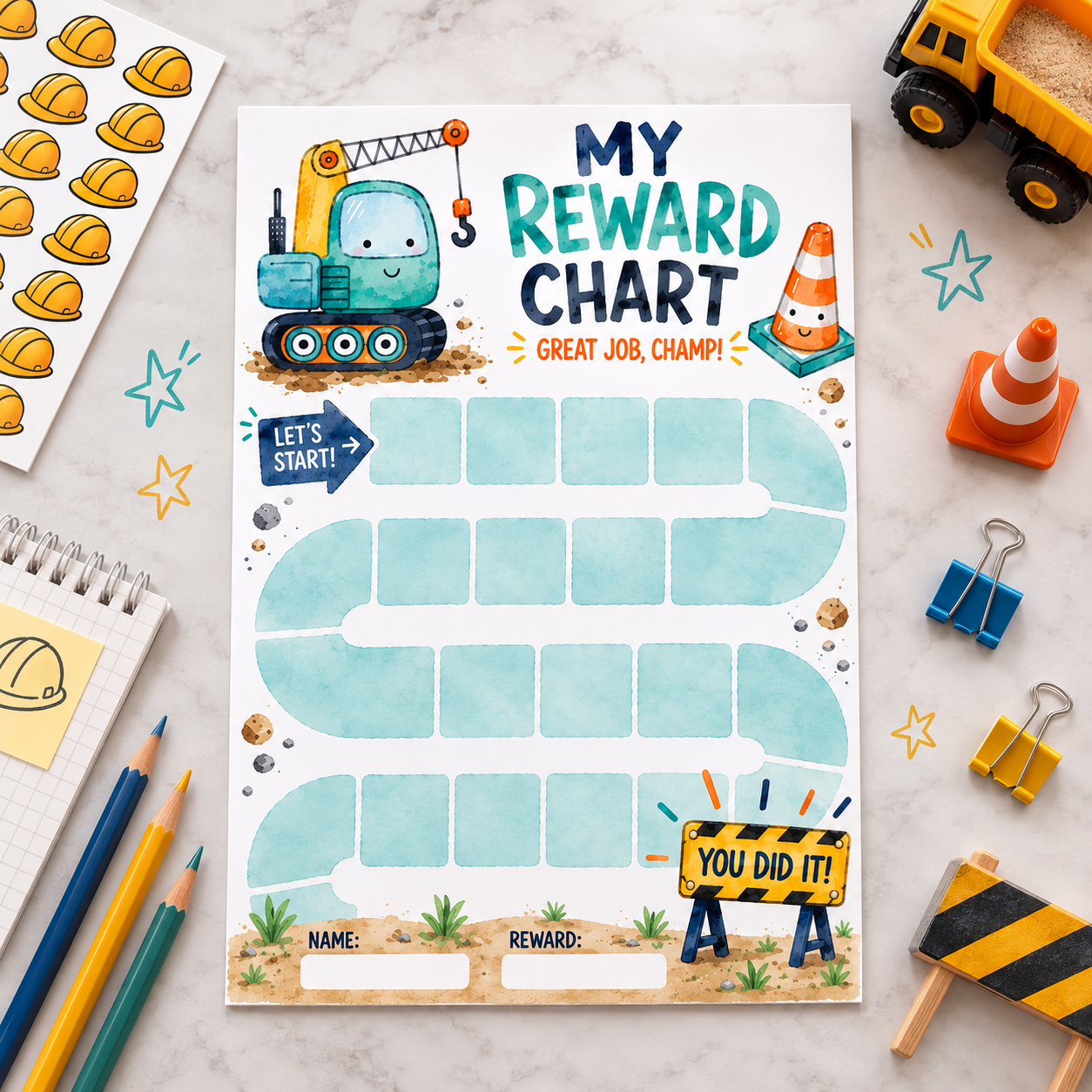 School Reward Chart for Boys 🌟 🚜💙 - Image 2